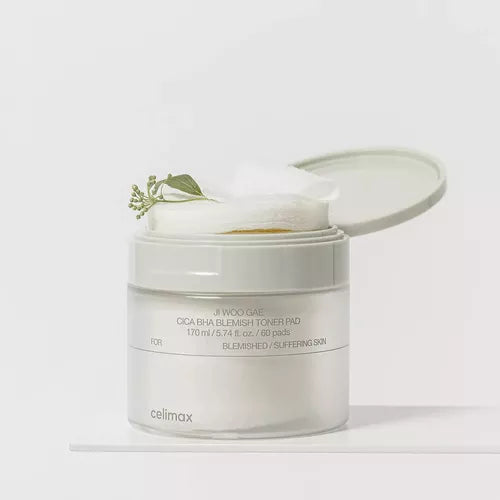 JIWOOGAE Cica BHA Blemish Toner Pad | Tónico Facial en Pads reducen sebo y acné